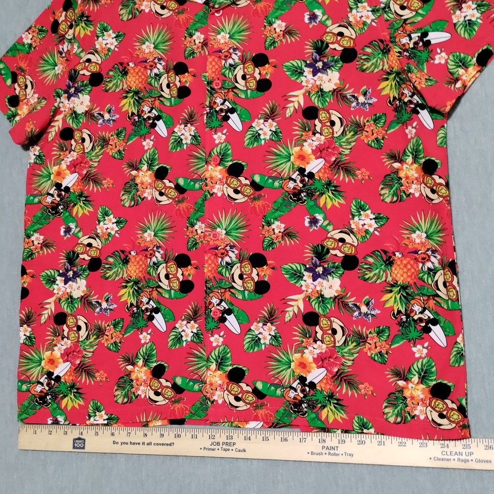 Disney Mickey Mouse Hawaiian Shirt Mens XXL Red Tropical Floral Button Up Aloha - Picture 8 of 12